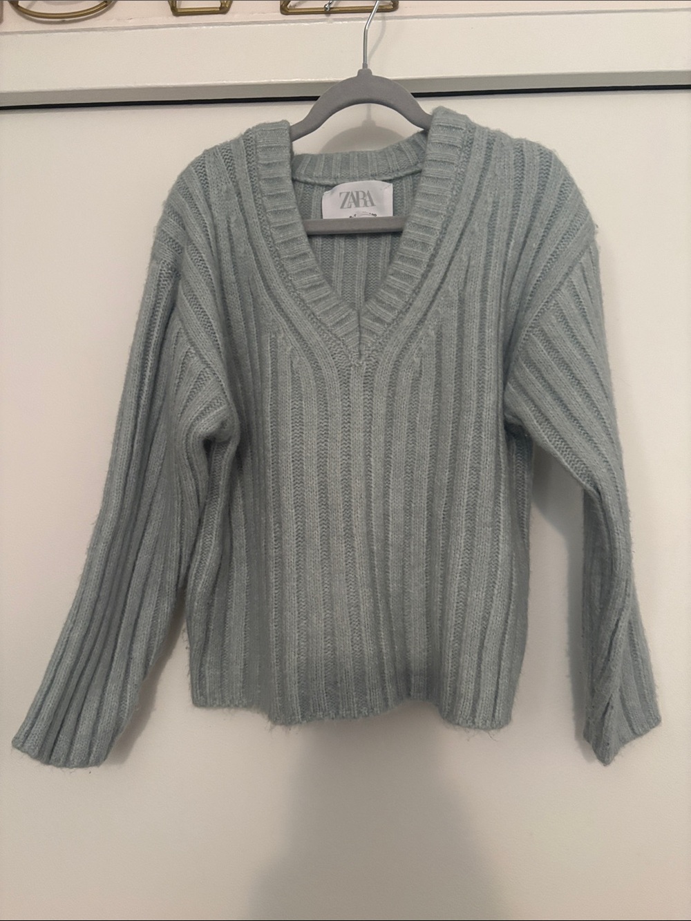 ZARA Pale Blue Ribbed Knitted V-Neck Sweater 6-7